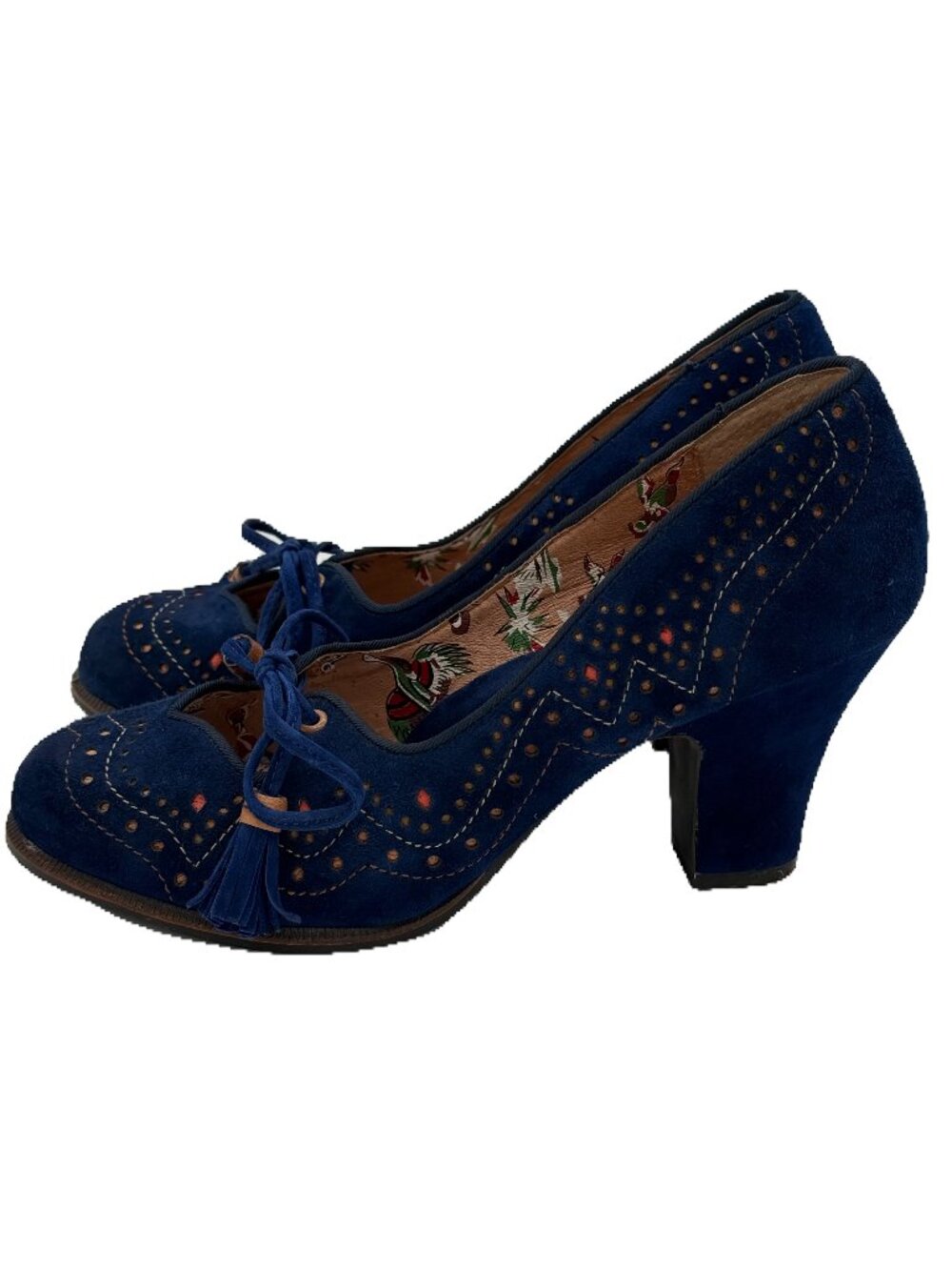 Miss L-FIRE Navy Suede Perforated Tassel Mary Jane Block Heels Size 38 - Picture 3 of 9